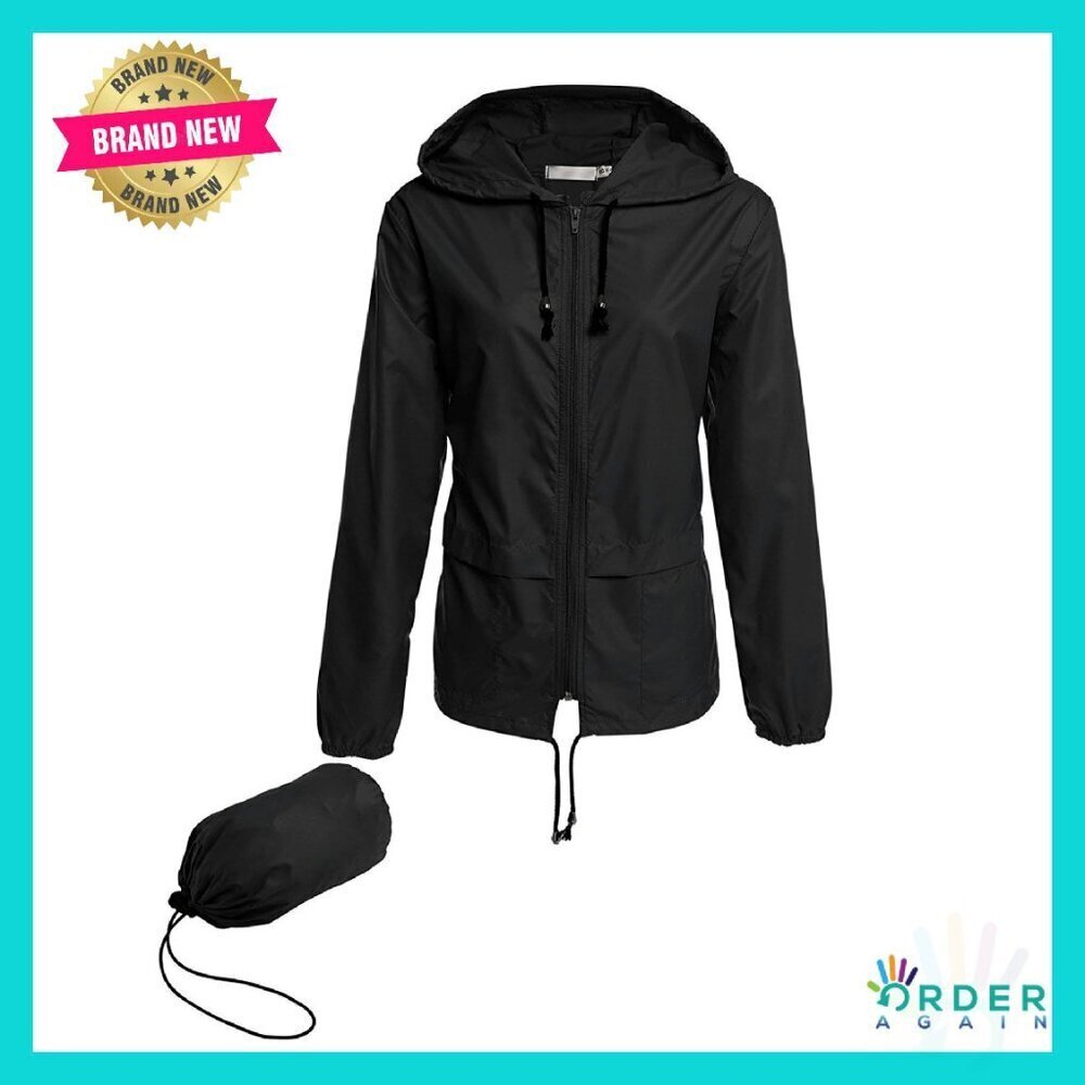 Lightweight Packable Rain Jacket Hooded Windbreaker Waterproof Outdoor Chic